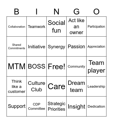 BOSS Ops Dream team Bingo Card