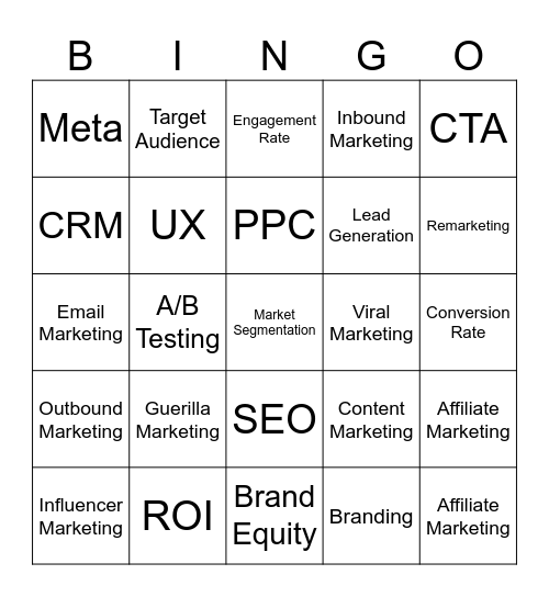 Marketing Terms Bingo! Bingo Card