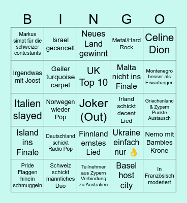 Eurovision Bingo 2025 Bingo Card