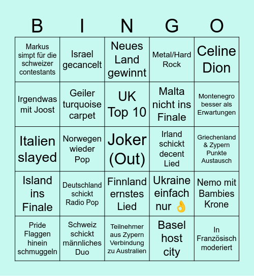 Eurovision Bingo 2025 Bingo Card