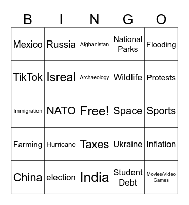 The World From A to Z Daily News Bingo Card