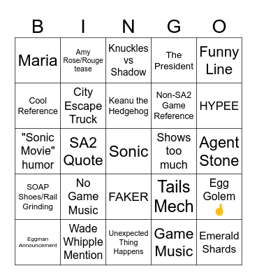 Sonic Movie 3 Trailer Bingo Card