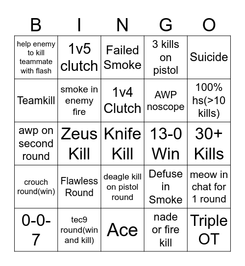 CS2 Bingo Card