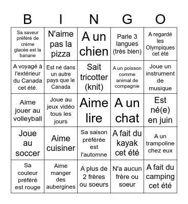 Ma classe de français! Bingo Card