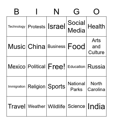 The World From A to Z Daily News Bingo Card