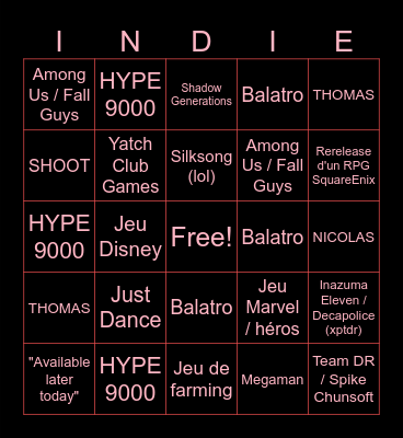 Nintendo Direct 27 Août 2024 Bingo Card