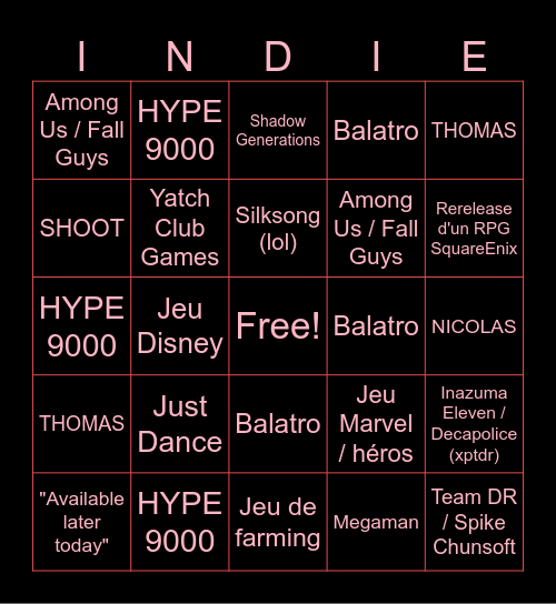 Nintendo Direct 27 Août 2024 Bingo Card