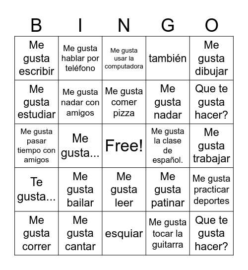 Me Gusta Bingo Card