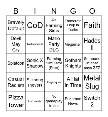 Nintendo Direct Bingo Card