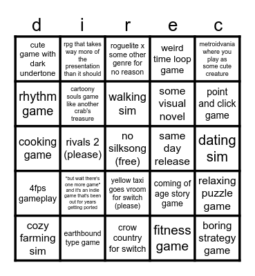2024 indie direct august 27 Bingo Card