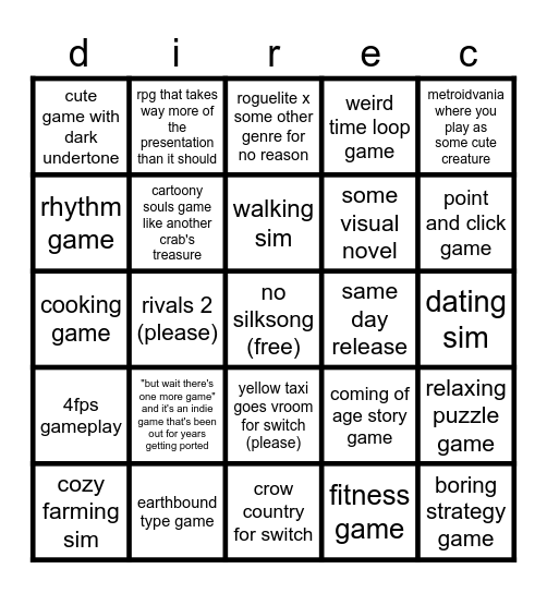 2024 indie direct august 27 Bingo Card