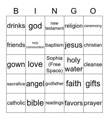 Baptism Bingo Card