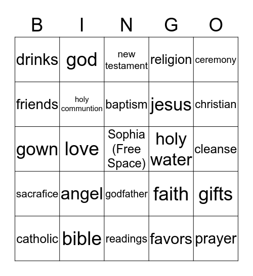 Baptism Bingo Card