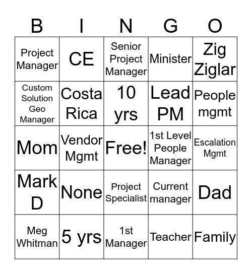 LDP Introduction Bingo Card