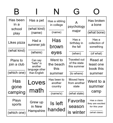 Find-a-Friend BINGO Card