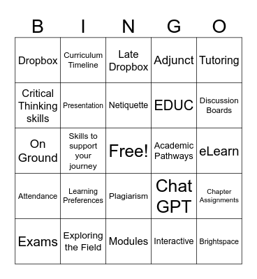 Syllabus Bingo Card