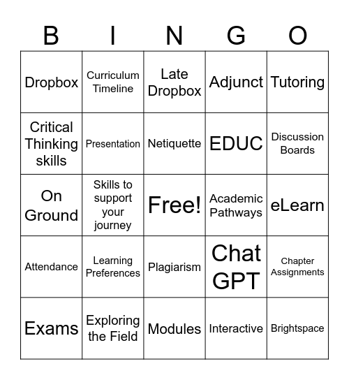 Syllabus Bingo Card