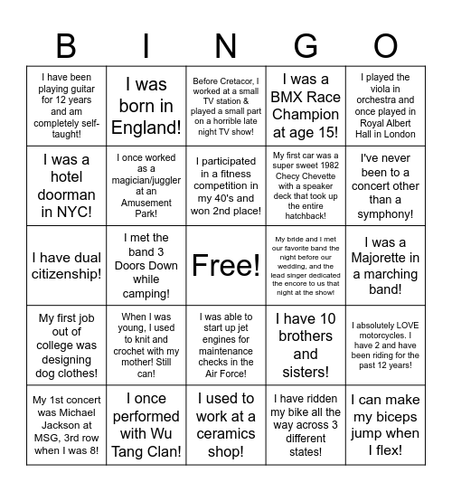 WHO AM I BINGO??? Bingo Card