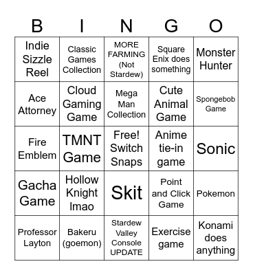 NINTENDO PARTNER DIRECT AUG 2024 Bingo Card