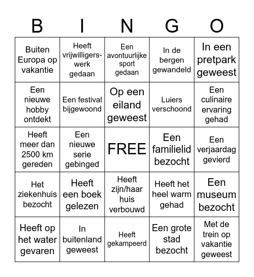 Vakantie zomerbingo Card