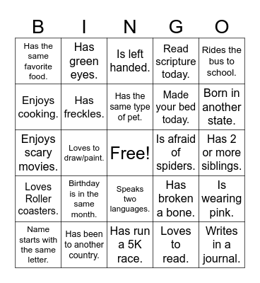 Find Someone Who Bingo Card