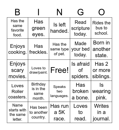 Find Someone Who Bingo Card