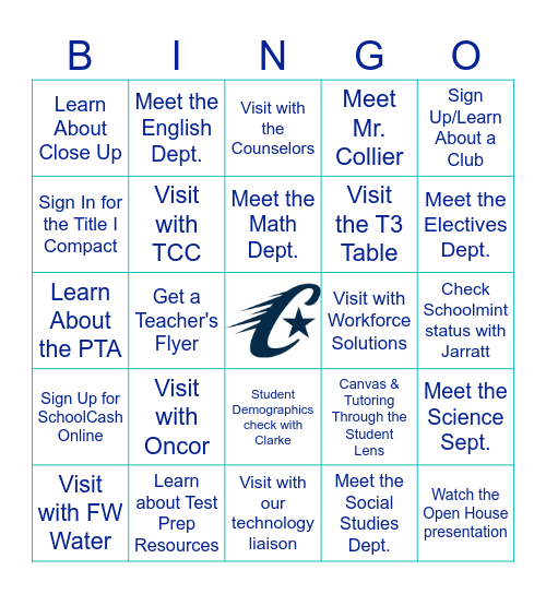 TCC So/FWISD Collegiate HS Open House 8/27/2024 Bingo Card