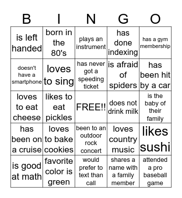 Call Family  Bingo Card
