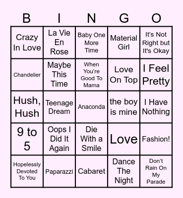 Celia + Mars Favorite Bingo Card