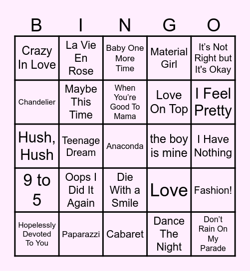 Celia + Mars Favorite Bingo Card