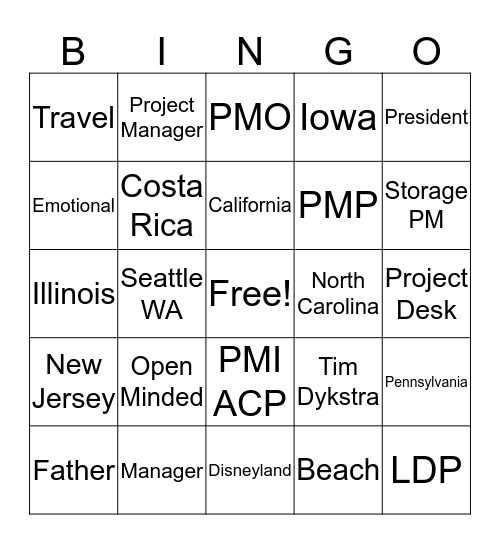 LDP Intro Bingo Card