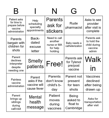 Clinic Chaos Bingo Card