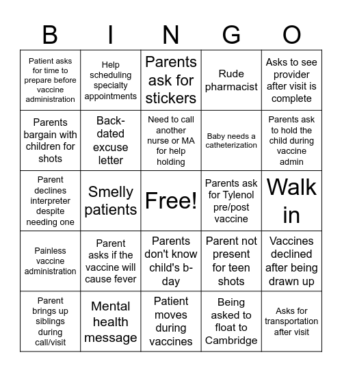 Clinic Chaos Bingo Card