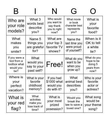 Mental Health Social Bingo Card