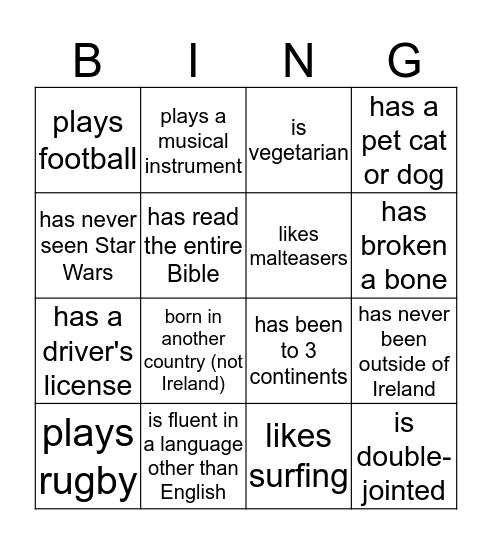Untitled Bingo Card
