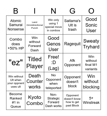 The Strongest Battlegrounds 1v1s Bingo! Bingo Card