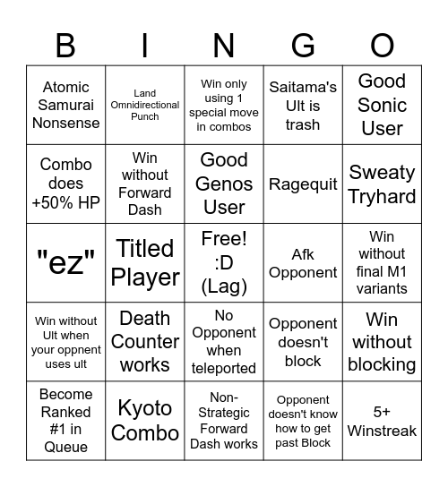 The Strongest Battlegrounds 1v1s Bingo! Bingo Card