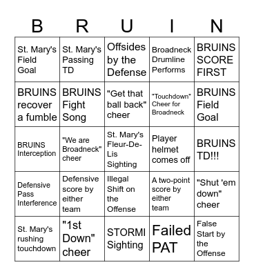 St. Mary's v Broadneck Bingo Card