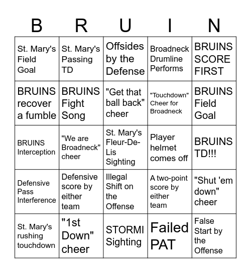 St. Mary's v Broadneck Bingo Card