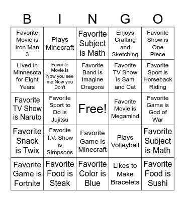 Wilson_1st Bingo Card