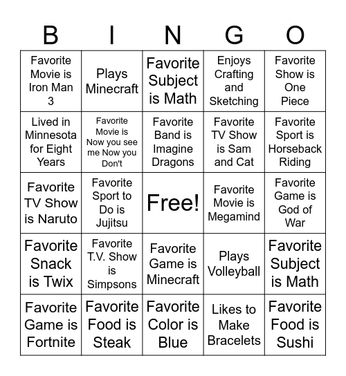 Wilson_1st Bingo Card