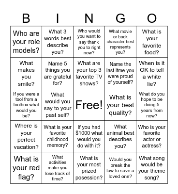 Mental Health Social Bingo Card