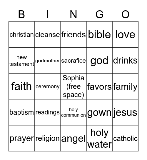 Baptism Bingo Card