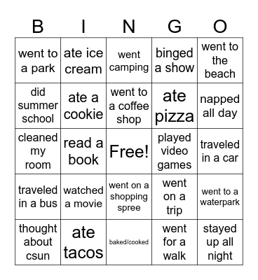 summer Bingo Card