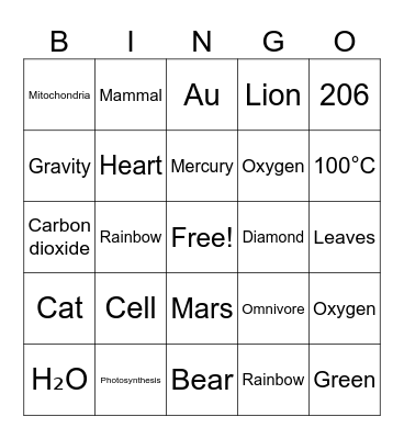 SCIENCE BINGO Card