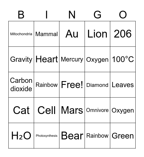 SCIENCE BINGO Card