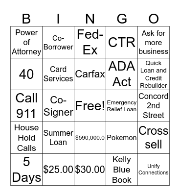 2nd Street Bingo Card