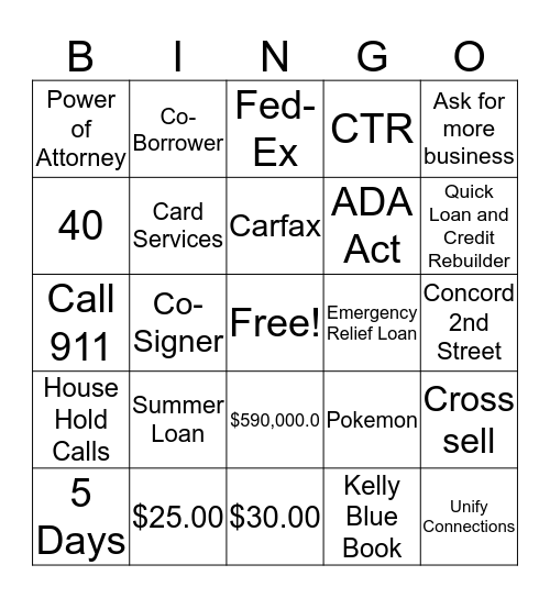 2nd Street Bingo Card