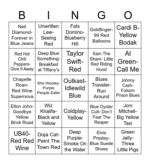 Radio Bingo Music of the Rainbow Bingo Card