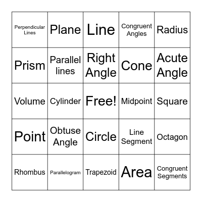 Geometry Vocab Bingo Card